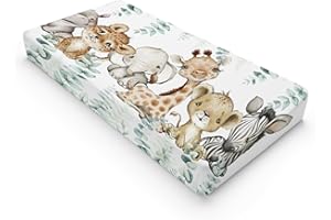 HawSkgFub African Safari Jungle Animals Eucalyptus Leaf Changing Pad Cover Baby Girl Boy, Giraffe Elephant Leopard Lion Zebra Diaper Change Table Sheet Soft Stretchy Safe Snug Fitted Fit 32"/34" x 16"
