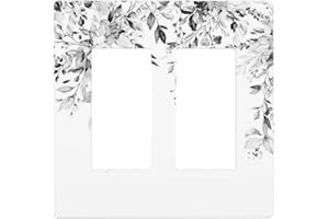 JIEXUTE Grey Leaves 2 Gang Double Rocker/Decora Light Switch Cover Decorative Outlet Wall Plate Electrical Faceplate Bathroom Home Bedroom Decor Screwless 4.7" x 4.6
