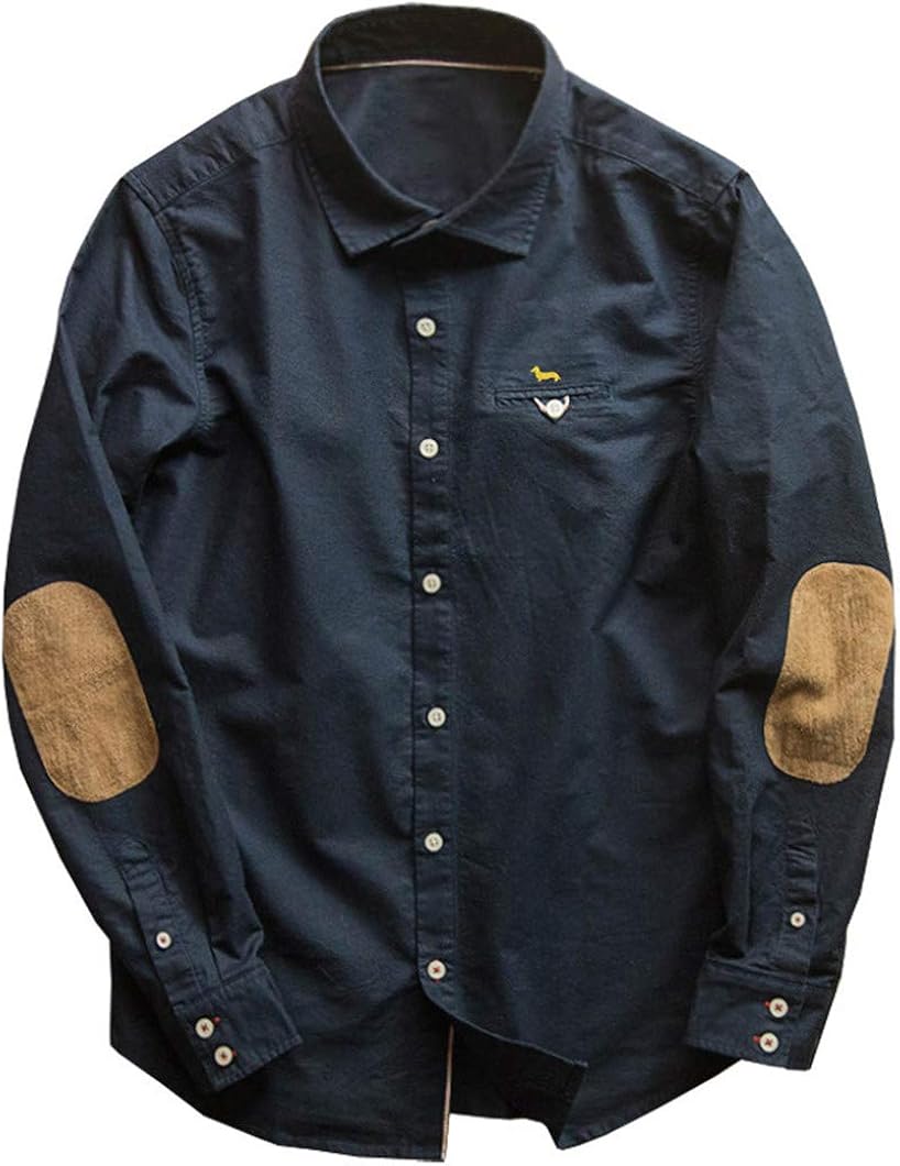Men's Long Sleeve Oxford Embroidery Harmont Elbow Patch Shirts Twill