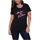 Harley-Davidson Women's Free Wheels Raw-Edge Scoop Neck Short Sleeve Tee, Black