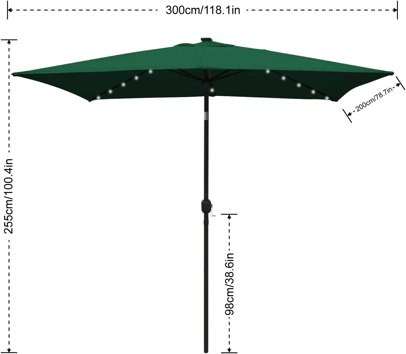 Burgundy Abccanopy Rectangular Patio Umbrella Solar Powered Outdoor Umbrellas Market Table Umbrella With 26 Led Lights