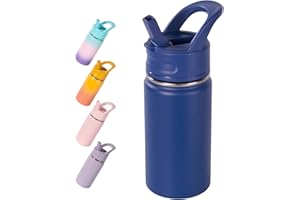 Fijinhom 12oz Kids Water Bottle for School, Toddler Water Bottles with Straws, Insulated Water Bottle for Boys&Girls, Stainless Steel Vacuum Insulated Bottle for Kids, Leak-Proof, BPA-Free, Blue