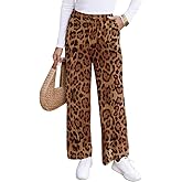 COCOMARTS Women Pants Wide Leg High Waist Palazzo Pants Casual Loose Flowy Lounge Pant Boho 2026 Vacation Outfits with Pocket Leopard Print Medium