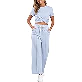 VIAURBE Two Piece Sets for Women Summer Outfits Lounge Sets Twist Front Crop Tops Wide Leg Pants Vacation Travel Clothes