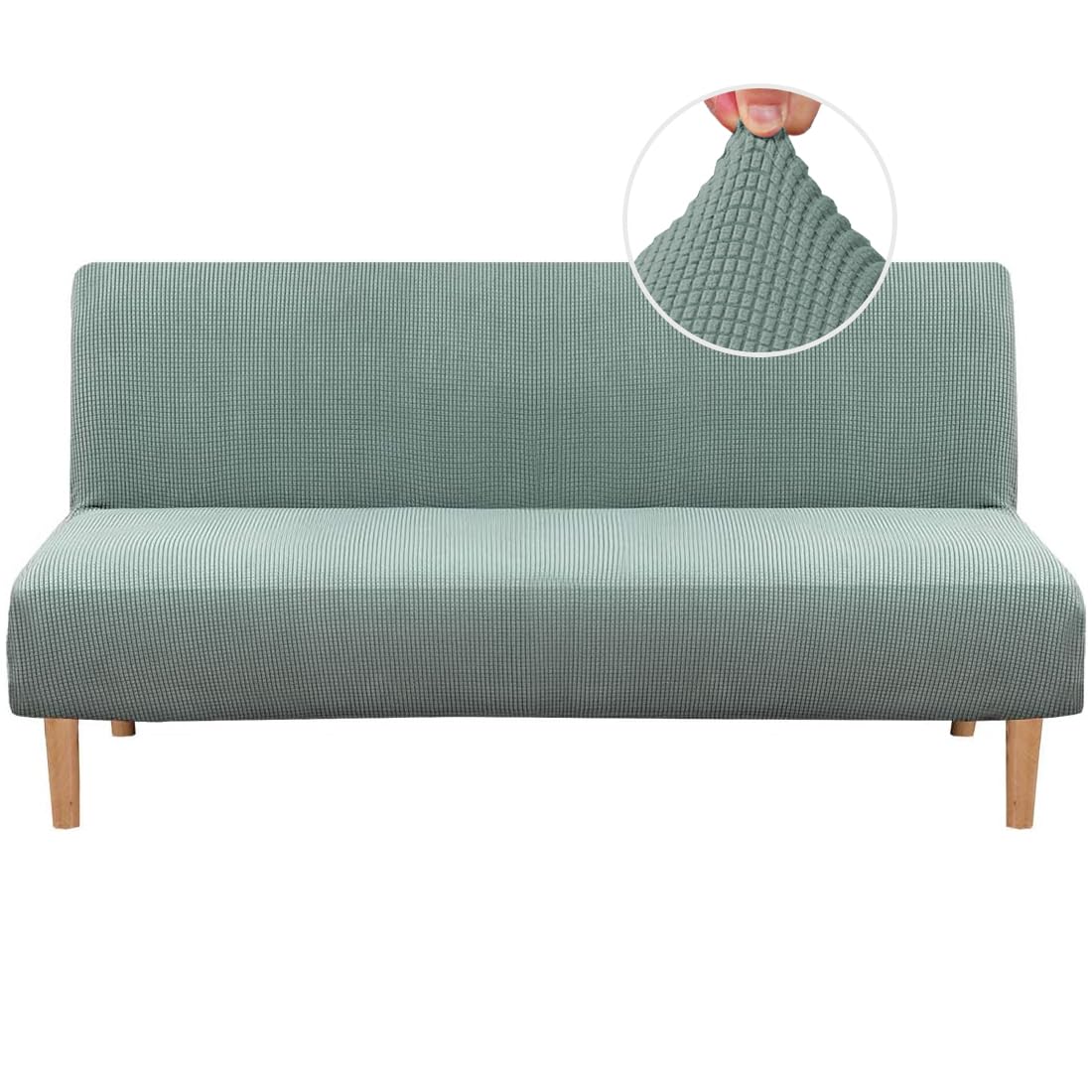 Photo 1 of H.VERSAILTEX Armless Futon Cover Stretch Sofa Bed Slipcover Protector Elastic Feature Rich Textured High Spandex Small Checks Jacquard Fabric Futon Cover, Machine Washable, Sage