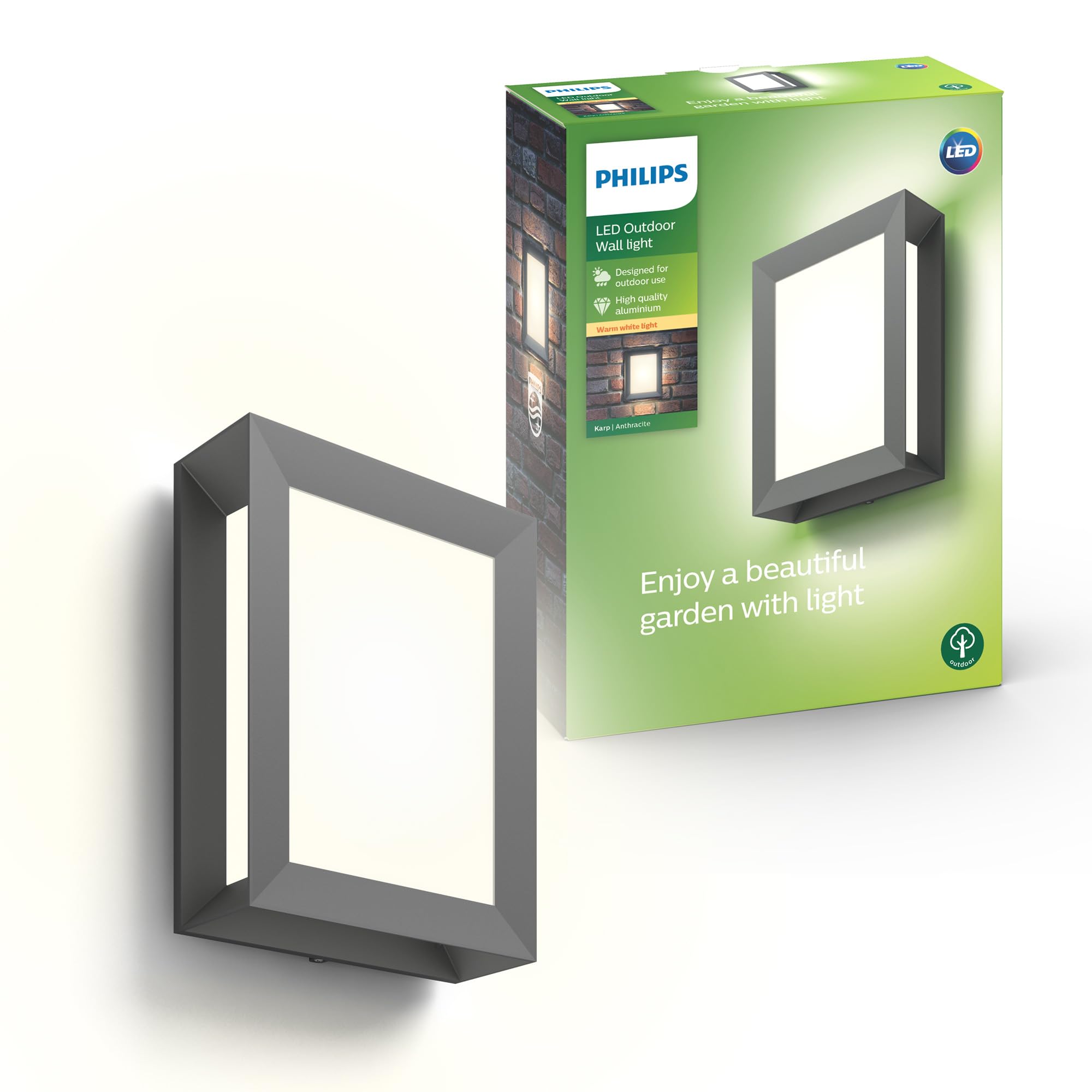 Philips Karp LED Outdoor Wall Light, 5.5W, 700 lm, 2,700 K Warm White Light, IP44 Weather-resistant, Built-in LED, Durable, Aluminium, Modern Design, Anthracite Grey