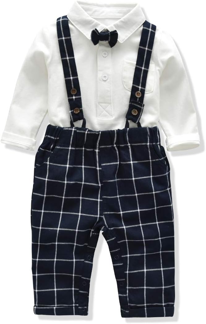 FERENYI Baby Boy Gentleman Outfits Clothes Suit Toddler Boy's Short Sleeve Shirt+Bowtie+Short Suspender Pants Set