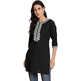 Brownverse Women's Floral Embroidered Cotton Straight Kurta I Casual Wear | Short Kurti | Cotton Top