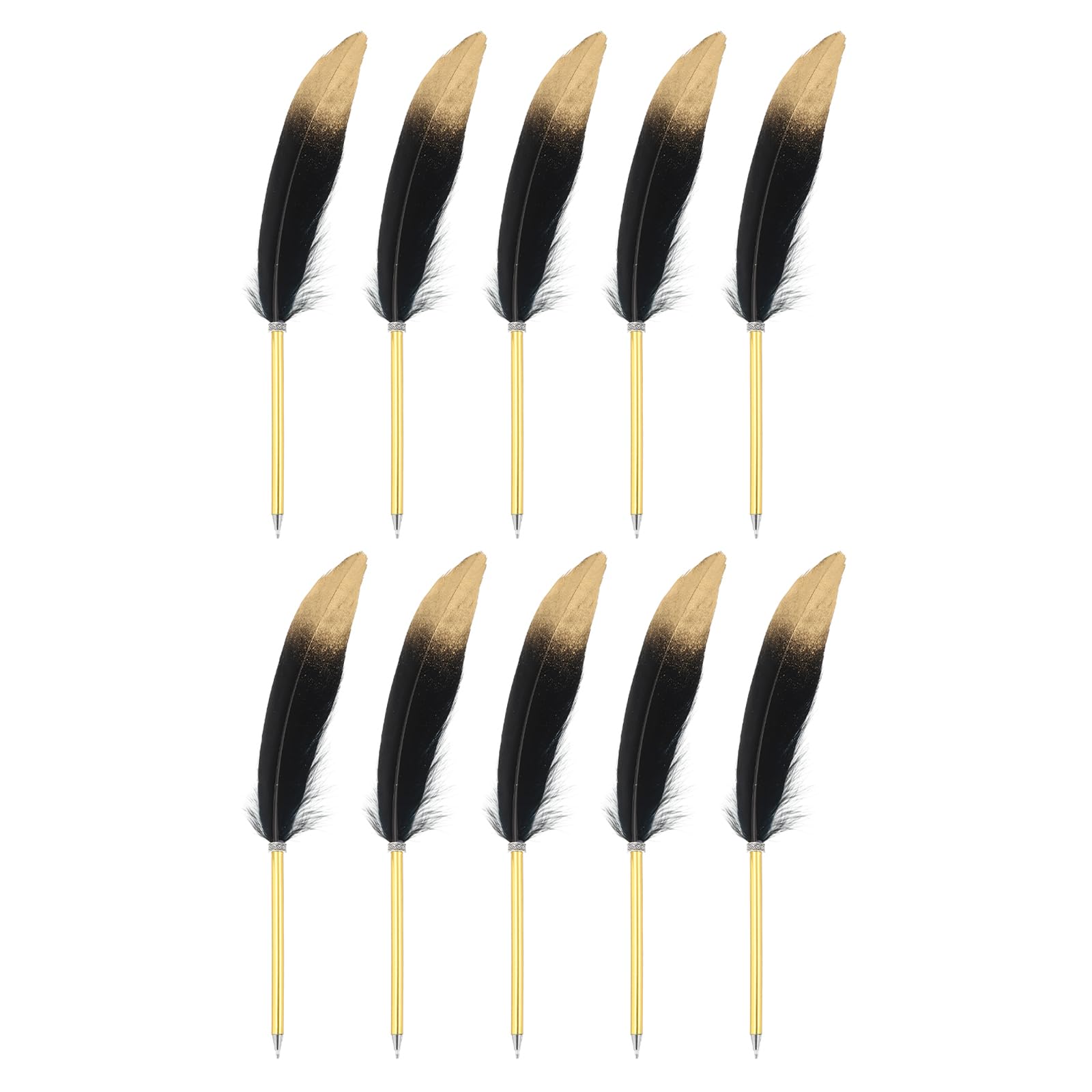 PATIKIL 10 Pcs Feather Ballpoint Pens Bulk 0.5mm Black Ink Vintage Plated Rod Quill Writing Pens for Office, Wedding Guest Signature, Black
