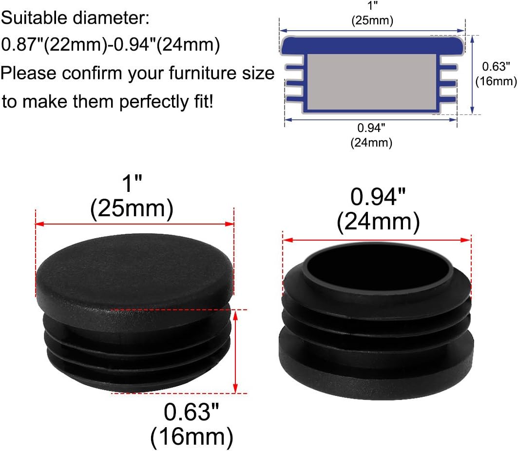 Uxcell 36pcs 25 X 25mm Plastic Domed Square Ribbed Tube Inserts End Cover Pad Floor Furniture Table Desk Protector For 0 87 0 94 Inner Size Furniture Pads