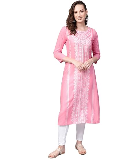 Women's Crepe Straight Kurta (VPK1778_S_Light Pink_Small)