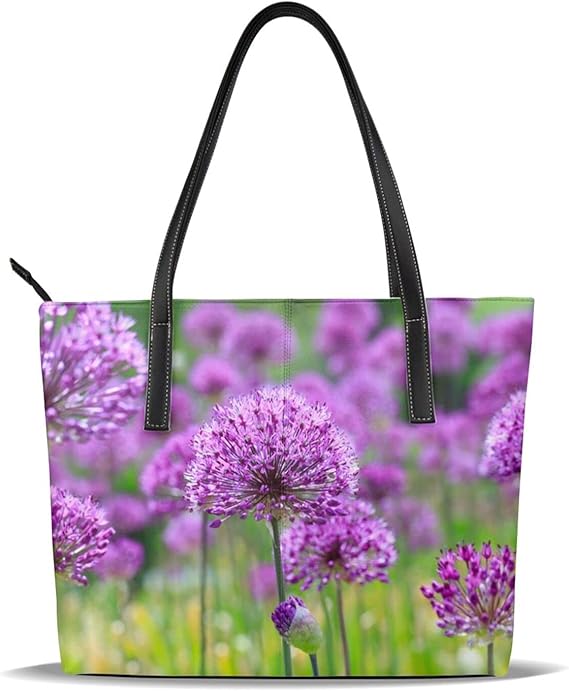 Amazon レディースハンドバッグ 革 人気 オシャレ 派手な紫の背景に紫色の花 美しさの紫色の質感と素晴らしい花の組成 手提げバッグ レザー 女性用 通勤 旅行 ビジネス 誕生日 バレンタインデー プレゼント 母の日 ピアノ フォーマルバッグ