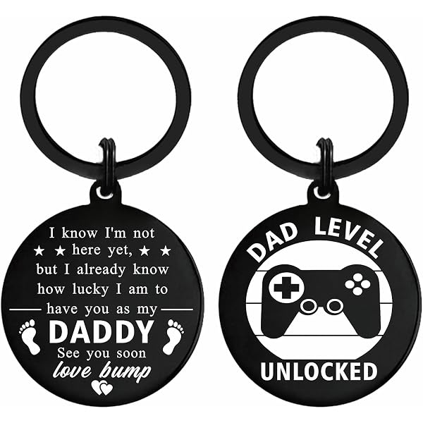 Llavero 'Papá Nivel Desbloqueado' - Regalo Para Embarazo, Acero Inoxidable Con Diseño De Mando Y Huella De Bebé