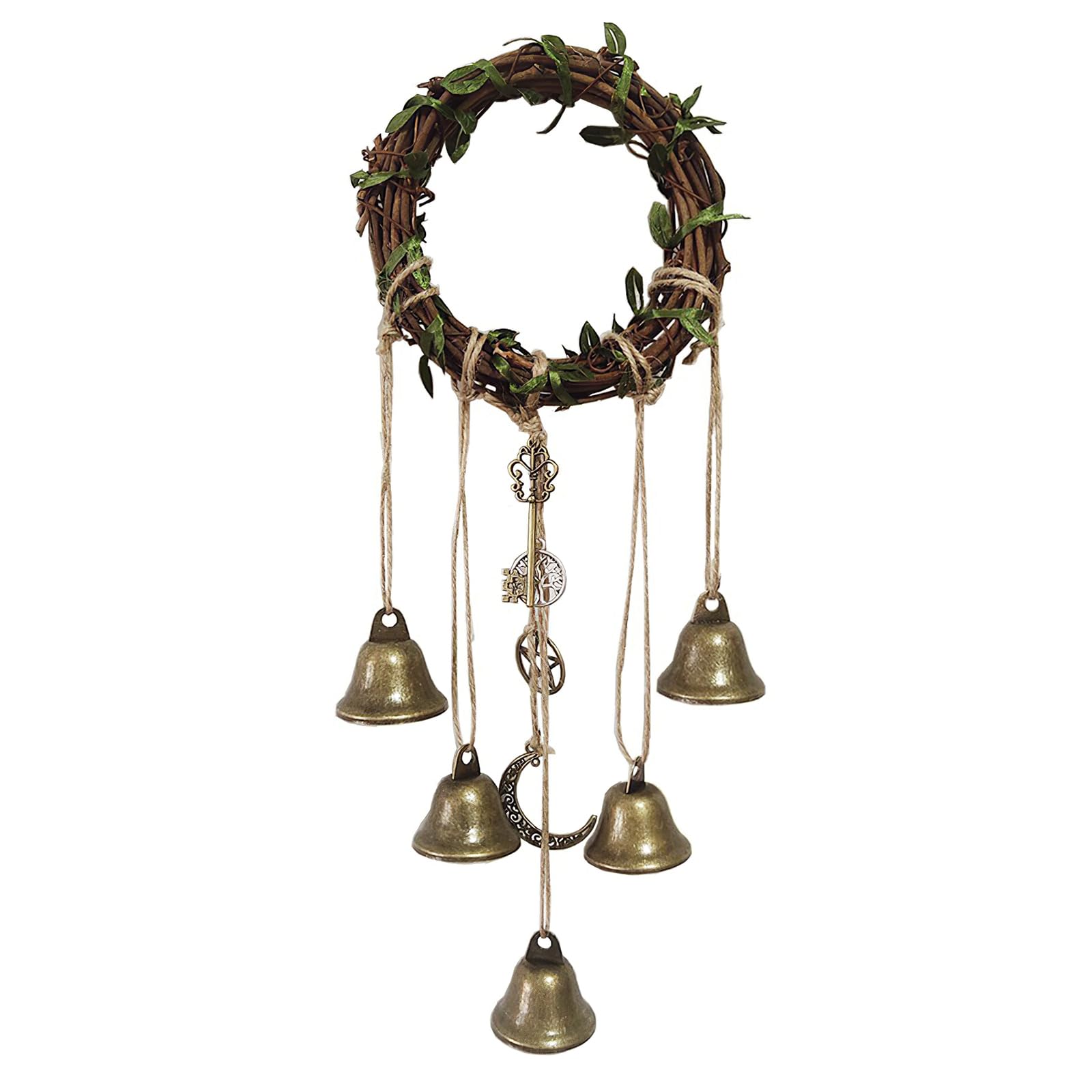 LTXDJ Witches Bells Vintage Wind Chimes, Wreath Decor with Star Moon Magic Crown Skeleton Key Tree of Life, Hanging Wind Chimes For Porch Garden and Window (1)