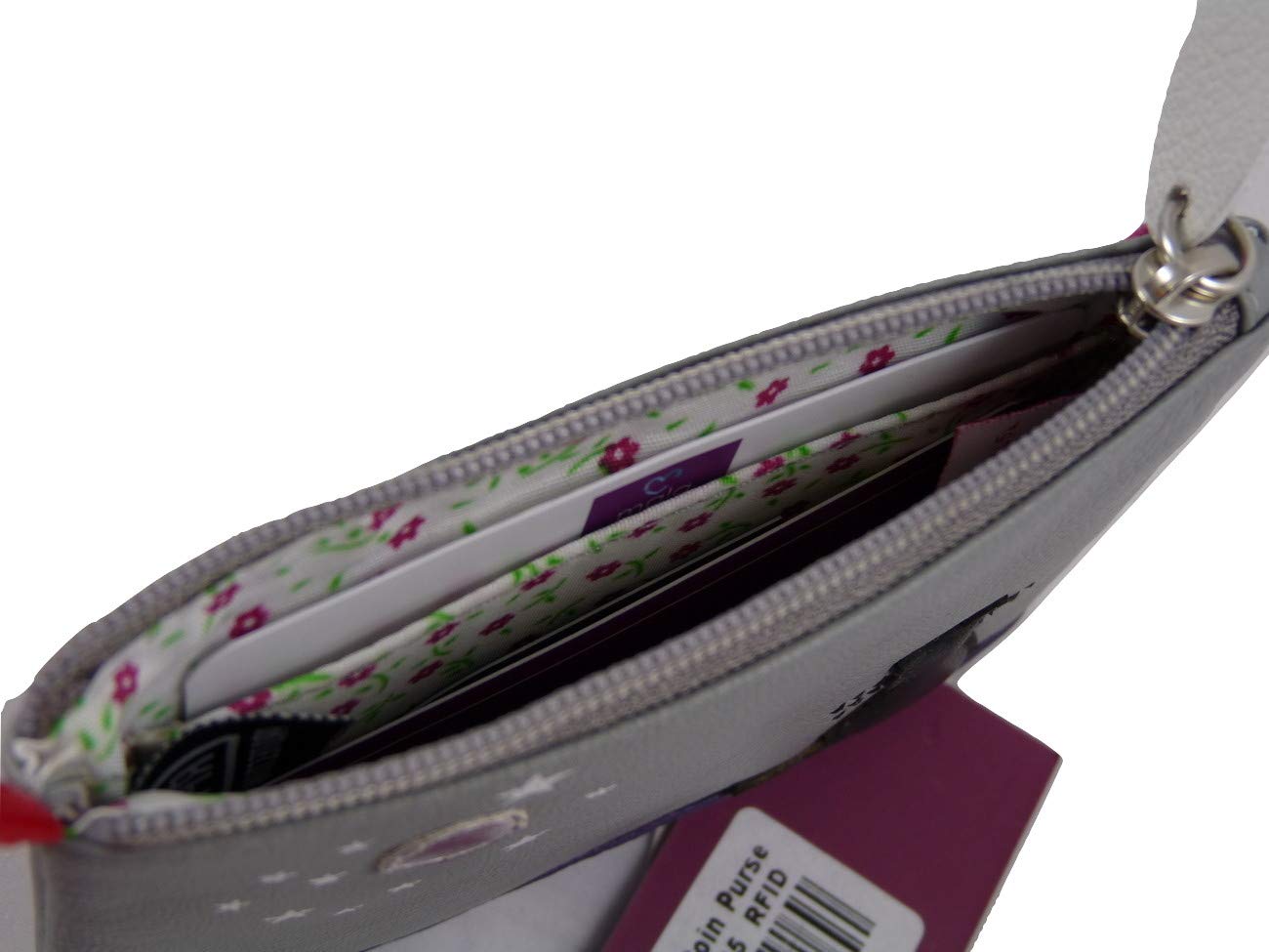 Premium Leather Black Cat Coin Purse by Mala Leather with Gift dustbag 4207/35 Midnight Collection (Grey)