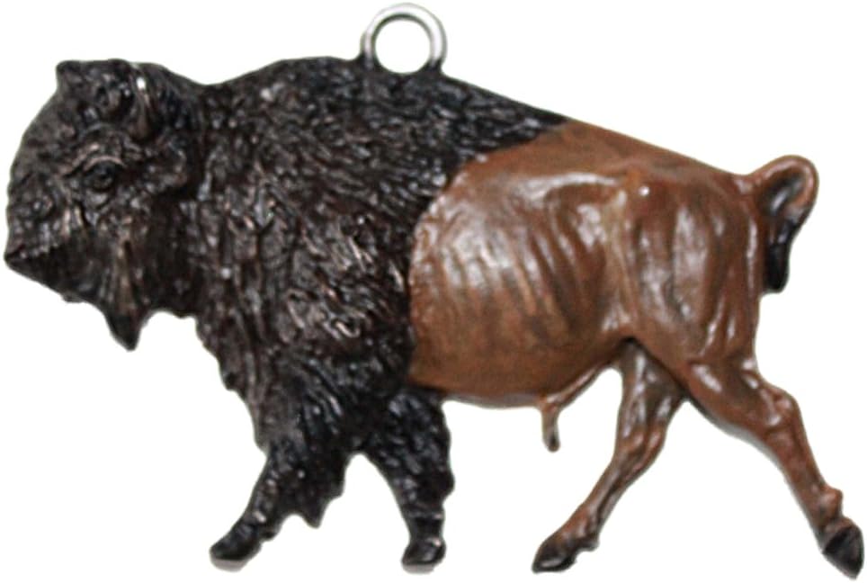 Gorgeous Eric Thorsen Bison Painted Medallion Ornament Rear View Mirror Hanging Charm Key Chain Metal Montana Made