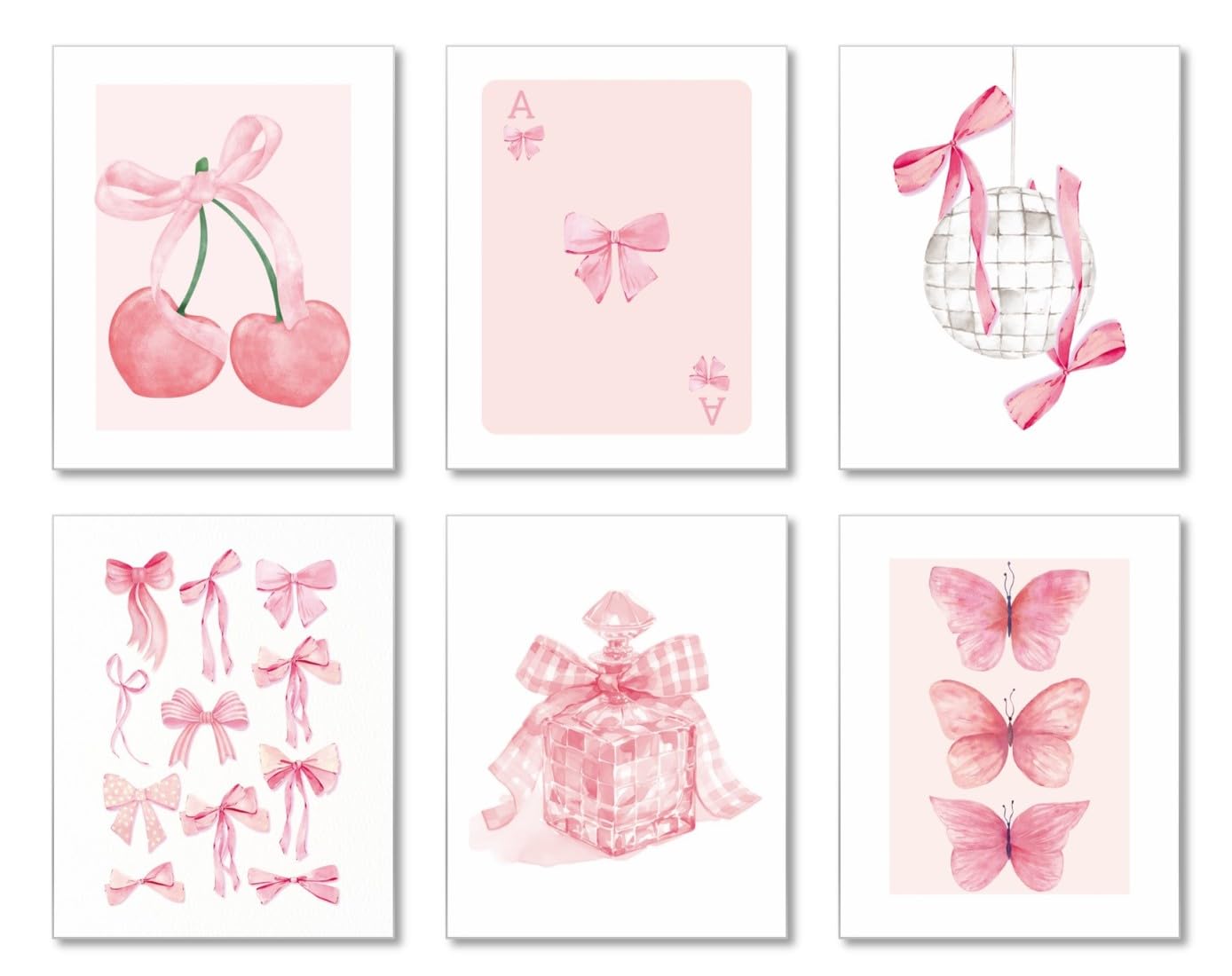 MINI ZOZI Pink Bow Decor 8X10 6PCS Bows Coquette Wall Art Trendy ...