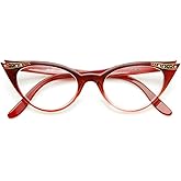 AStyles - Vintage 80s Inspired Fashion Clear Lens Cat Eye Glasses Rhinestones