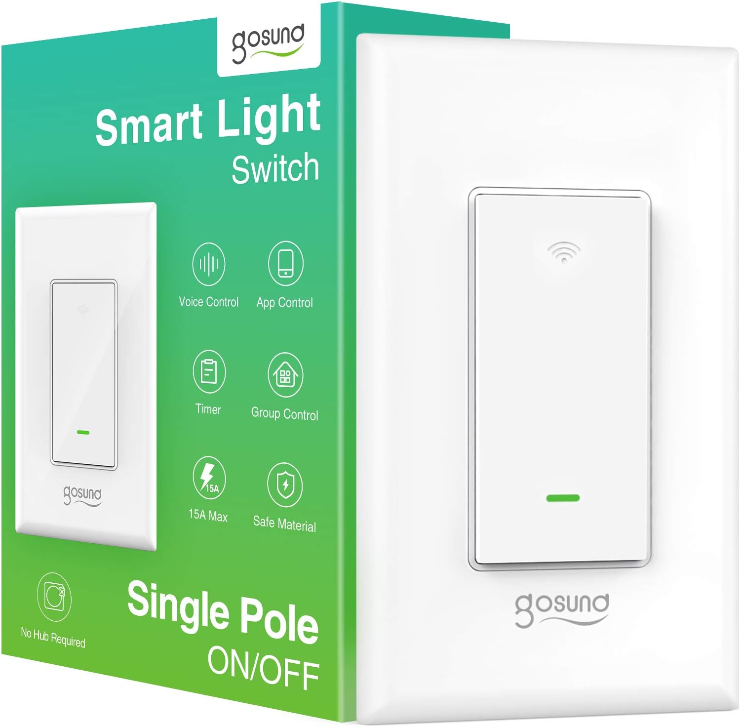Smart Light Switch, Gosund 2.4Ghz Wifi Light Switch Works with Alexa, Google Assistant, Remote Control/Voice Control and Schedule, Neutral Wire Required, Single-Pole, No Hub Required