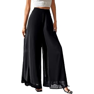 Lined Lightweight Chiffon Palazzo Culottes, Flowy Loose Wide Leg Dressy Trousers for Womens Summer Casual Events