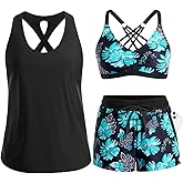 Aqua Eve 3 Piece Tankini with Shorts - Sporty Swimsuit with Boyshorts Athletic Bathing Suit with Pockets 2026 Modest Swimwear