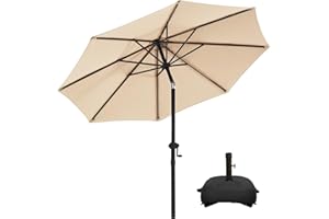 wikiwiki 10FT Patio Umbrellas with Base Included, 8 Sturdy Ribs, Fade Resistant Waterproof POLYESTER DTY Canopy for Garden, Lawn, Deck, Backyard & Pool，Beige