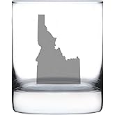 Bevvee Idaho State Outline Whiskey Rocks Glass - State Themed Drinking Decor and Gifts for Idahoan Women & Men - 10.25 Oz Whisky Tumbler Glasses