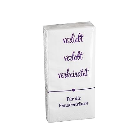 in due 10 x 10 Taschentücher 'verliebt, verlobt, verheiratet' Lila - Für die Freudentränen zur Hochzeit