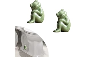 RENUIS 2 Pcs Ceramic Toilet Floor Bolt Caps, Cute Green Frog Decorative Toilet Bolt Covers, Toilet Bolt Figurine, Toilet Bowl Cap Covers, Bathroom Toilet Bolt Decor Easy Installation (Green Frog-03)