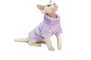WQCXYHW Sphynx Hairless Cat Clothes Solid Soft Faux Fur Sweater Outfit Cute Pullover Autumn Winter Fashion Turtleneck Sphynx Clothes Kitten Cat Apparel (L（6.6-8.8lbs）, Purple)