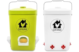 GIFANK Chicken Feeder and Waterer Set,3 Gallon Automatic Chicken Feeder No Waste,Hanging Poultry Waterer Feeder Kit with Chicken Waterer Nipples and Feeding Ports,Chicken Coop Accessories