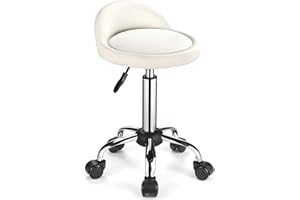 FNZIR Swivel Rolling Stool with Wheels Height Adjustable Stool Drafting Chair with Low Back White