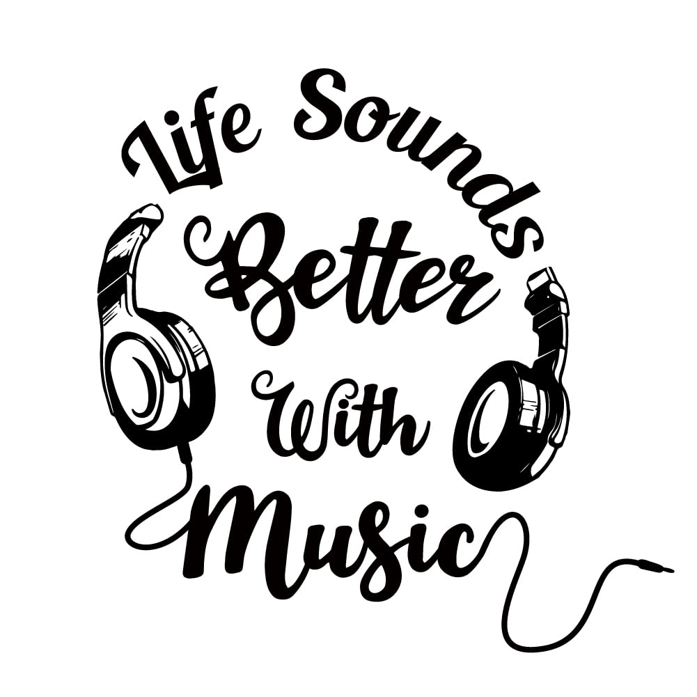 SUPERDANT Black Music Wall Sticker Life Sounds Better with Music Wall Decal Headset Removable Vinyl Art Peel and Stick for Studio Dance Room Bedroom Decor