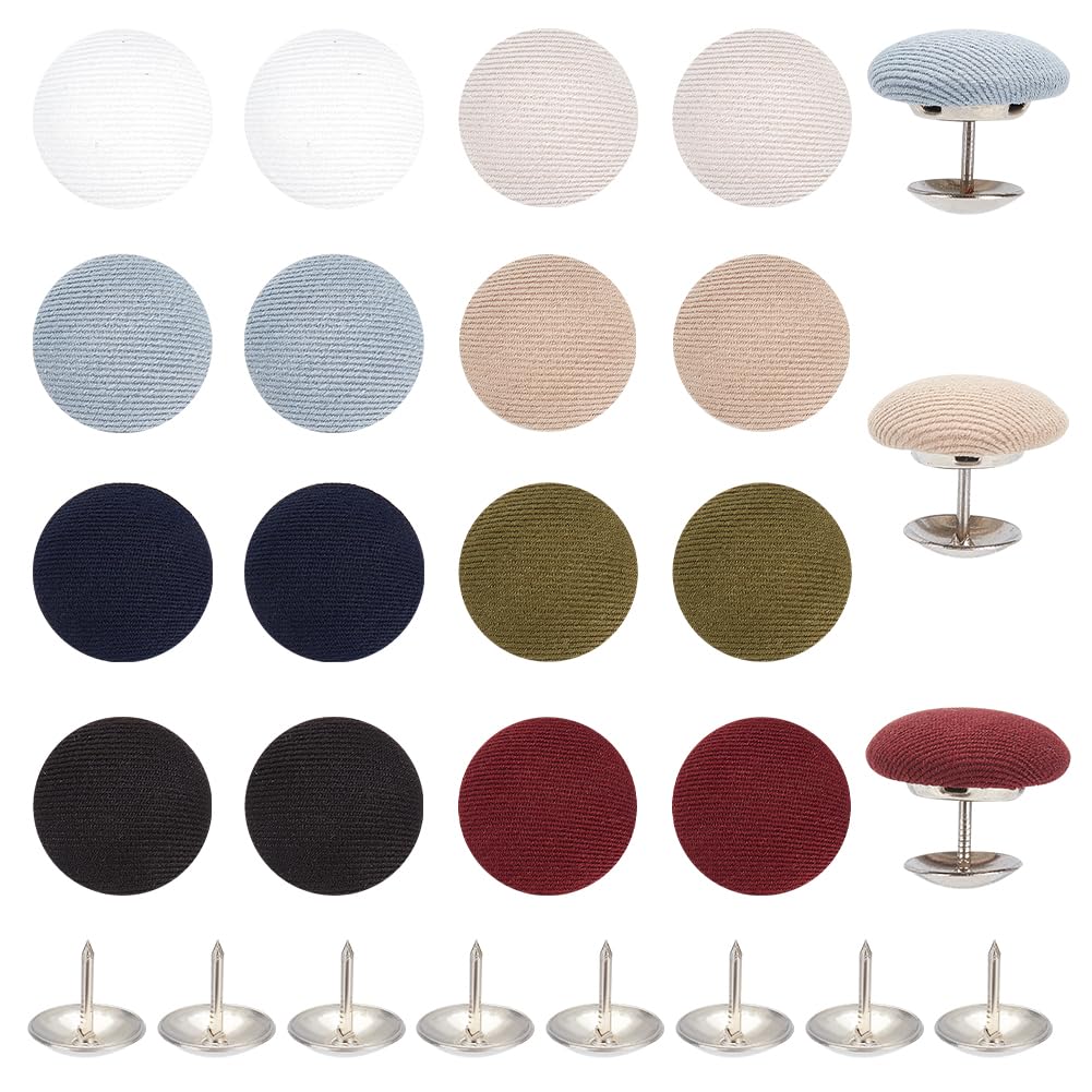 BENECREAT 32Pcs 8 Colors Cloth Covered with Metal Shank Round Buttons 17mm Cloth Covered Baseball Cap Button Top Replacement for Hats Replacement Repair Jeans Blouse Sewing