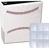 White Stitched Baseball Card Collectors Album with 25 Premium Ultra Pro 9 Pocket Pages Included (3" D-Ring Binder w/25 Pages)