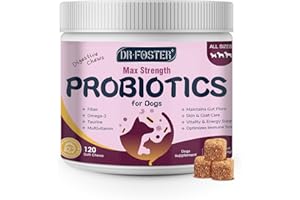 DRFOSTER Probiotics for Dogs - Dog Probiotics for Digestive Health, Prebiotic, Digestive Enzymes with Pumpkin, Omega-3, 6 Billion CFU Dog Probiotic, Support Gut, Immune, Diarrhea, Allergy Relief
