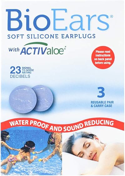BioEars Soft Silicone Earplugs with ACTIValoe 3 Pairs Carry Case