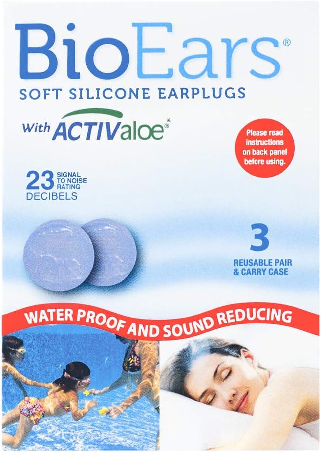 BioEars Soft Silicone Earplugs with ACTIValoe 3 Pairs Carry Case