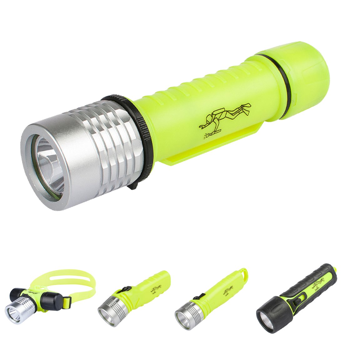 Three trees Underwater Diving Flashlight，3W 110 Lumens Waterproof LED Light，Slide Switch Safety Waterroof Underwater Buckle Flashlight，For Scuba Diving Outdoor Under Water Sports