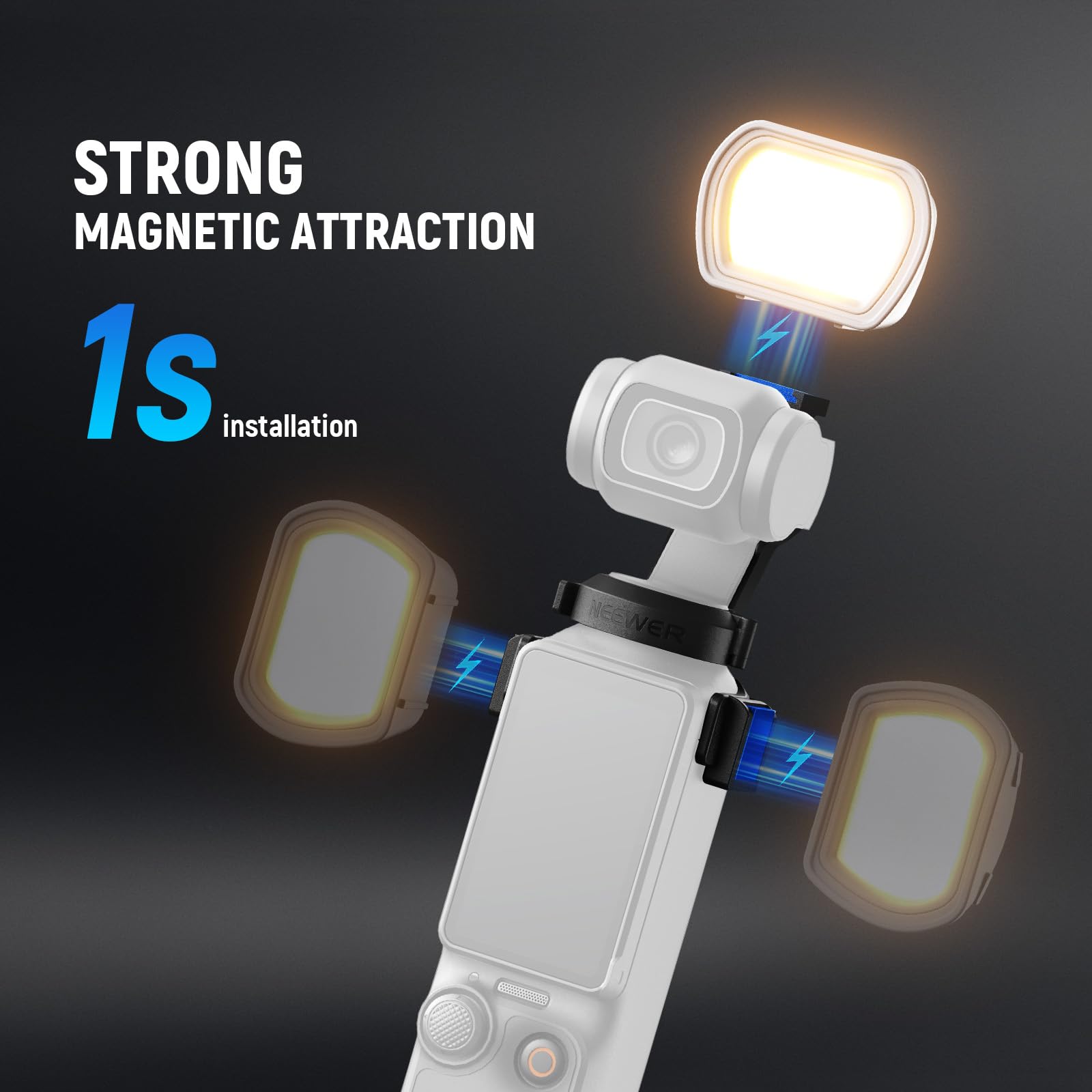 NEEWER Basics Magnetic Auxiliary Light Compatible with DJI OSMO Pocket 3 Gimbal Cam Creator Combo, 1.3W USB C Rechargeable Plastic Mini LED Fill Light Attachment for Selfie Vlog Video Recording, M21