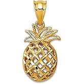 JewelryWeb 14k Solid Yellow Gold Polished and Sparkle-Cut 3d Pineapple Pendant Necklace Pendant for Women