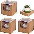 NPLUX 25 Pcs Cupcake Boxes Individual Cupcake Containers Pre-Assembled Single Cupcake Boxes 3.5"x3.5"x3.5" with 25 Pcs Inserts for Cupcakes Muffins Party Favors(Brown)