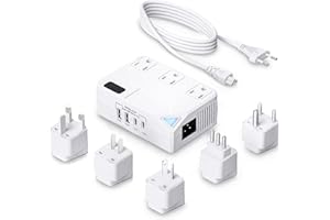 WAUDM Universal 100V-220V Travel Converter，250W Voltage Converter with 2 USB and 2 USB-C Charging Ports and 3 AC Plugs for curlers, straighteners, Included Plugs are Type A, C, D, G, I, L