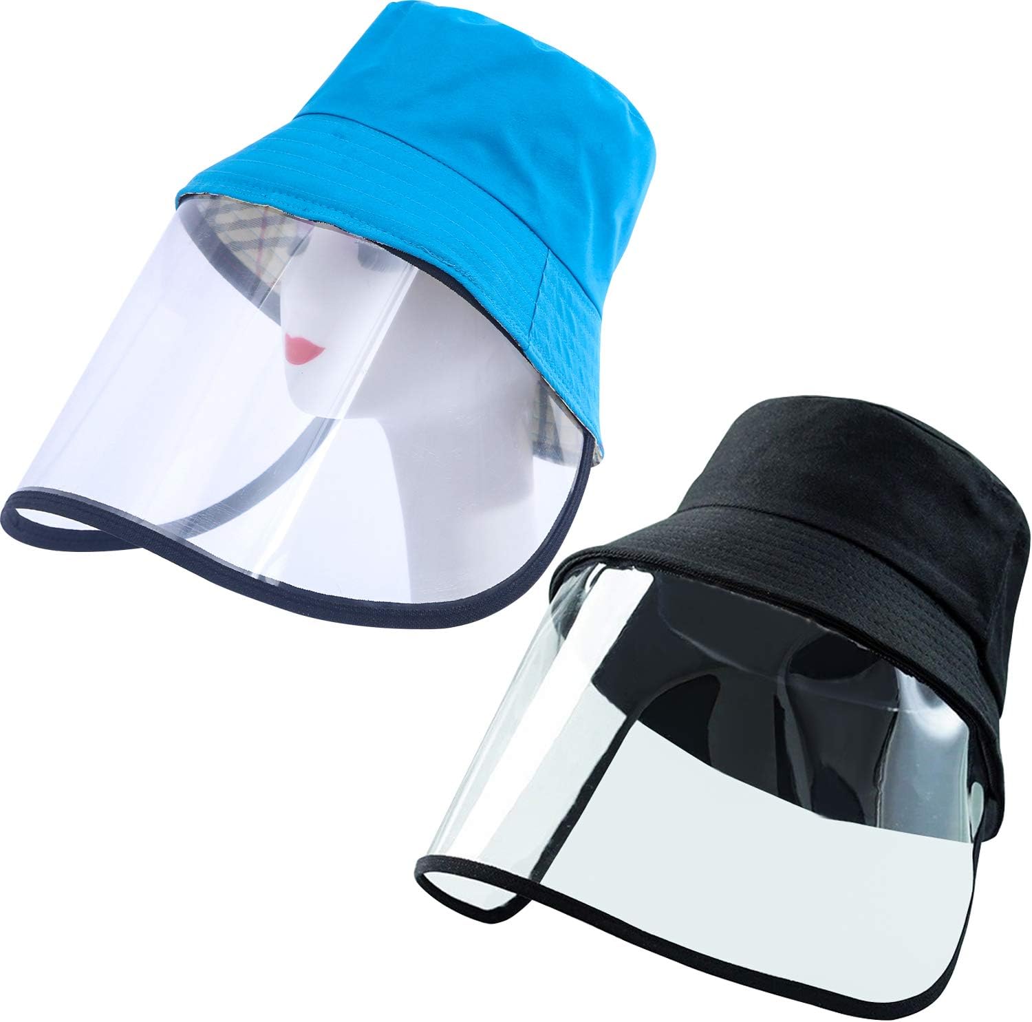 Trounistro 2 Pack Protective Hat Full-face Protective Cap Sun Visor Hat Fisherman Cap Anti-Fog, Anti-saliva, Anti-Spitting Hat for Men and Women (Black and Blue)
