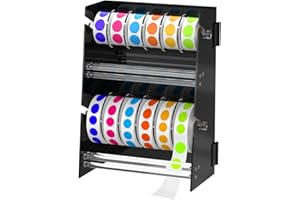 DERKERRY Acrylic Sticker Roll Dispenser Holder - Double-Layer Disks Adjustable Label Dispenser for Rolls of Sticker Labels Suitable for Office School Home - Sticker Roll Holder Organizer