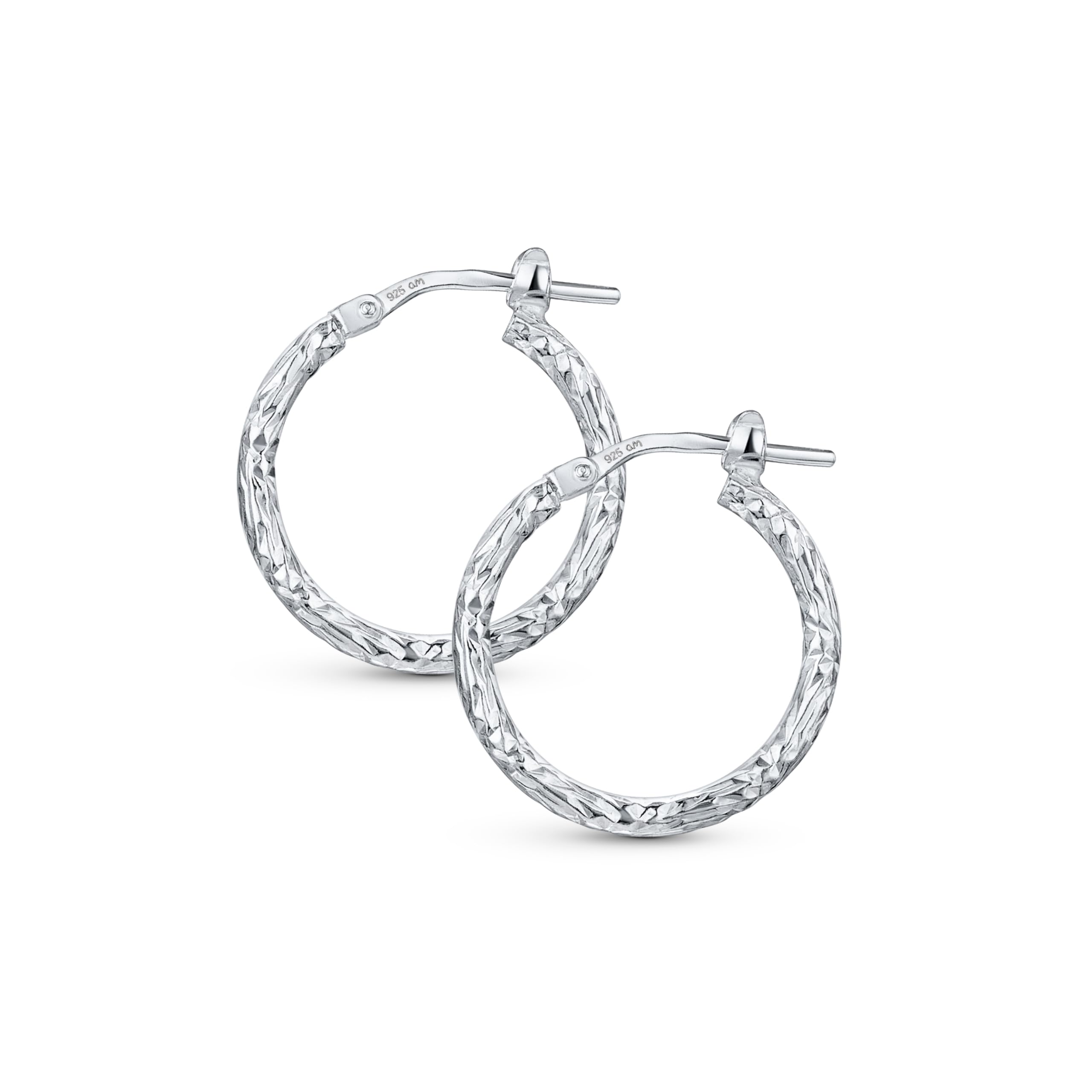Amberta Italian 925 Sterling Silver Twisted Hoop Earrings for Women: Textured Hoop Earrings 19 mm
