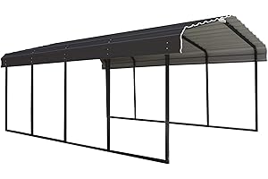 Arrow Shed 12 x 20 x 7-Foot Heavy Duty Galvanized Steel Metal Multi-Use Shelter, Shade, Carport, 12' x 20' x 7', Charcoal color