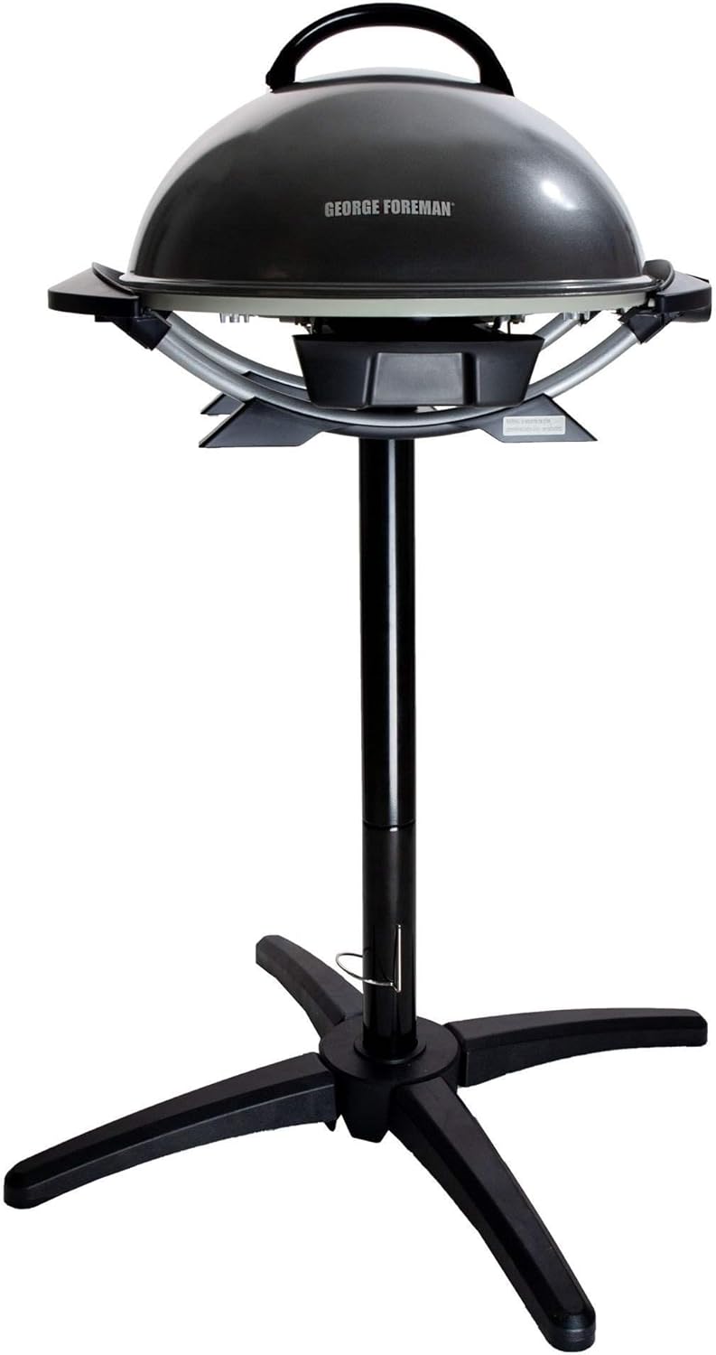 George Foreman Indoor Outdoor Domed Electric Grill w/Ceramic Plates, Gun Metal