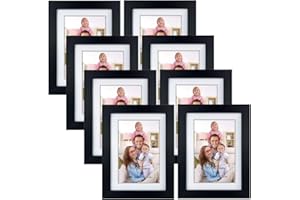 Giftgarden 4x6 Picture Frame Set of 8, 5x7 Matted to Display 4 by 6 Photo with Mat or 5 by 7 Without Mat for Wall or Tabletop, Black