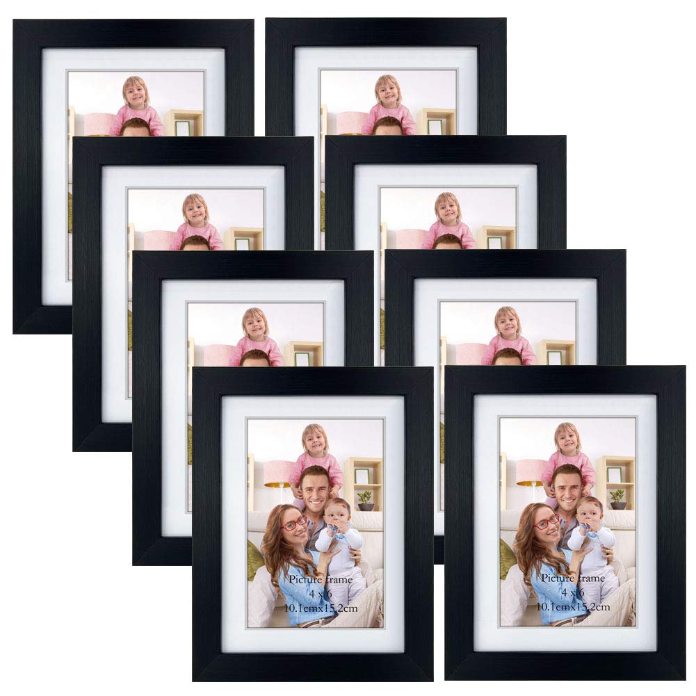 Giftgarden 4x6 Photo Frames Set of 8, Display 4x6 Pictures with Mat or 5x7 without Mat for Wall Decor or Tabletop Display, Black, B6011